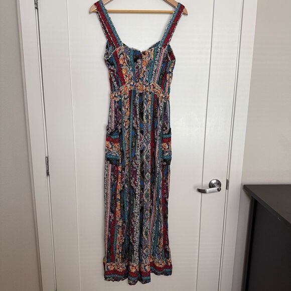 Anthropologie Calais Jumpsuit Romper Sz S Sleeveless Wide Leg Colorful Boho Fest - Picture 6 of 16